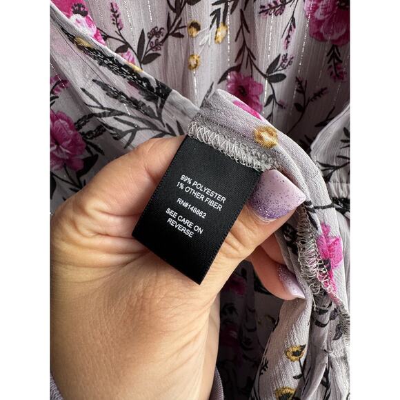 Torrid Plus Gray Pink Floral Lurex Sheer Duster Kimono Swim Cover-Up 00/0 NEW - Picture 5 of 5